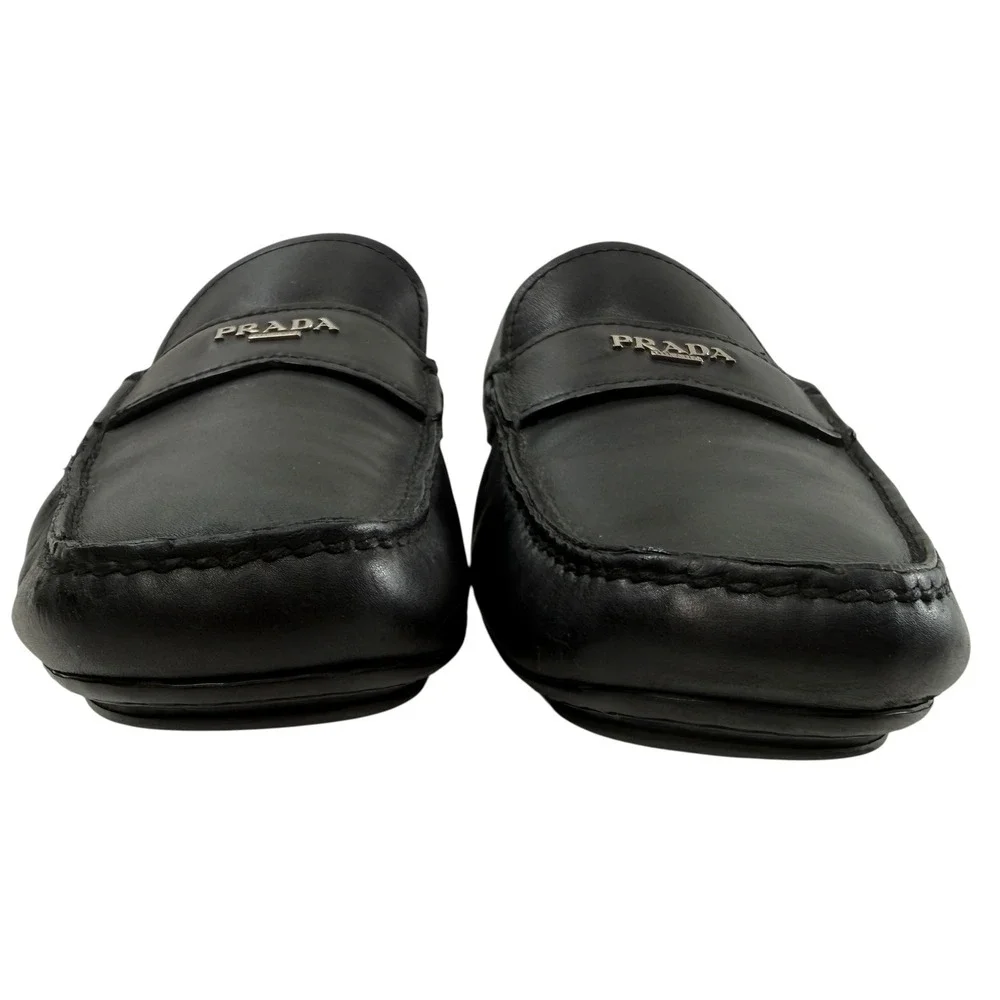 Prada Penny Loafers Driver Shoes Men's Size 8 Mens Black Leather Milano Logo - Picture 4 of 11
